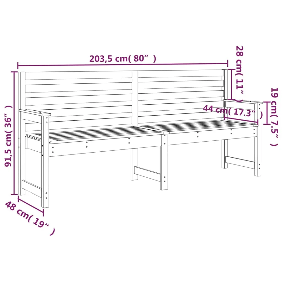Banc de jardin 203,5x48x91,5 cm bois massif de pin - 7