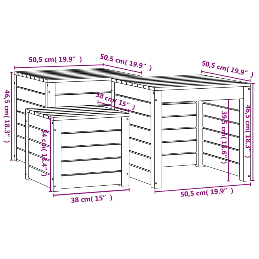 Ensemble de boîtes de jardin 3 pcs blanc bois de pin massif - 10
