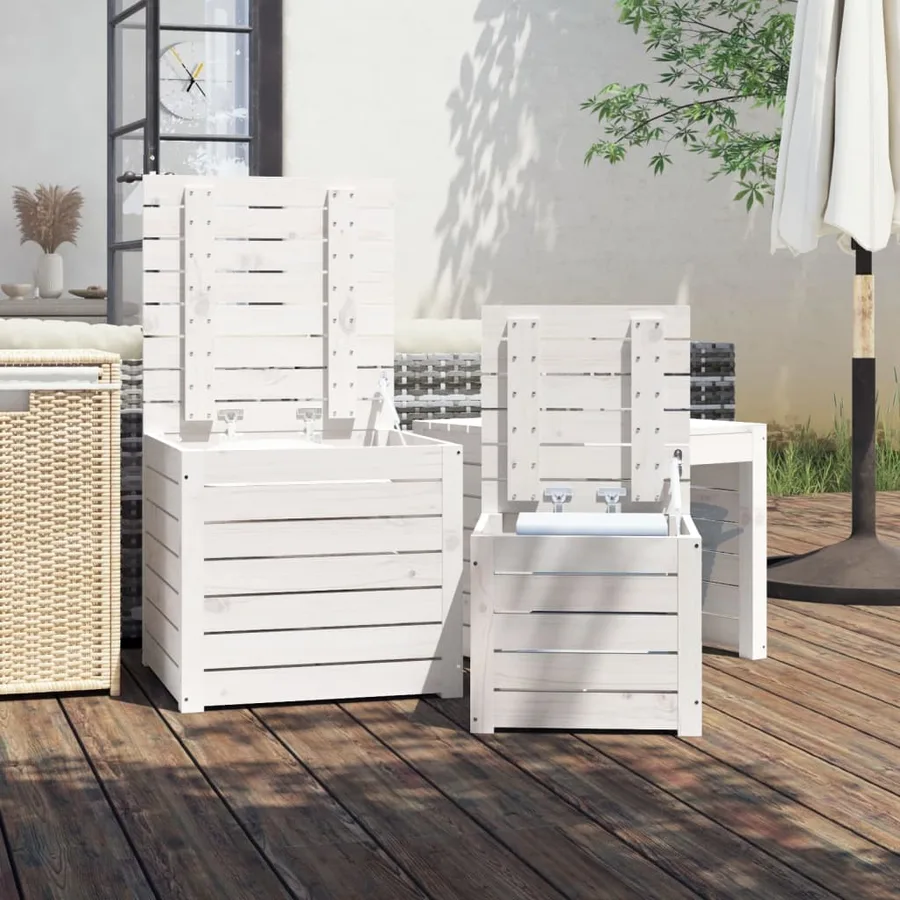Ensemble de boîtes de jardin 3 pcs blanc bois de pin massif - 3
