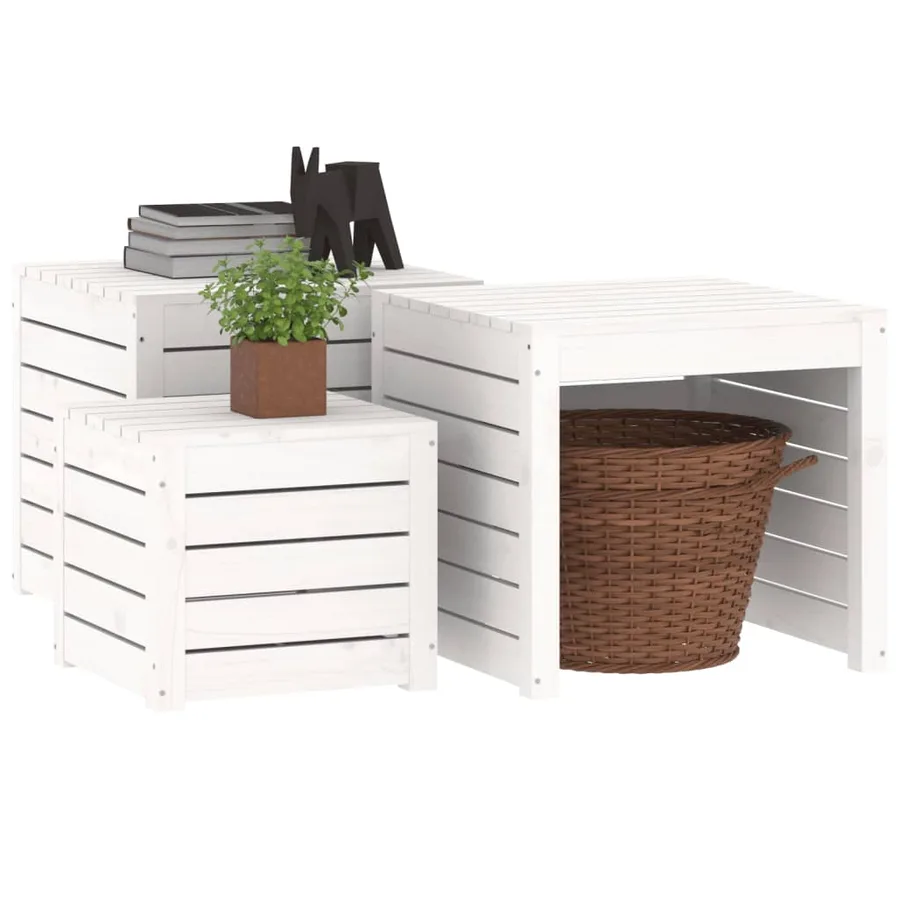 Ensemble de boîtes de jardin 3 pcs blanc bois de pin massif - 4
