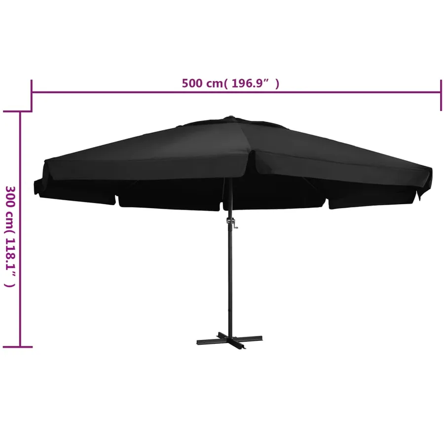 Parasol de jardin avec mât en aluminium 500 cm noir - 6