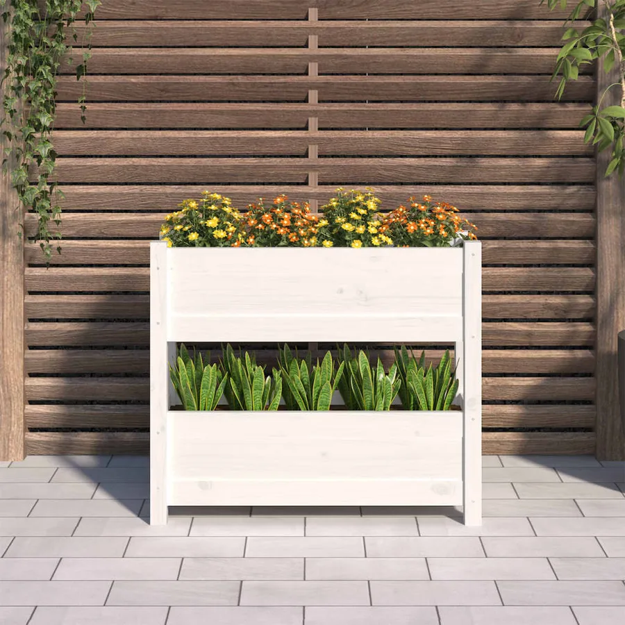 Jardinière Blanc 77x25x66 cm Bois massif de pin - 3