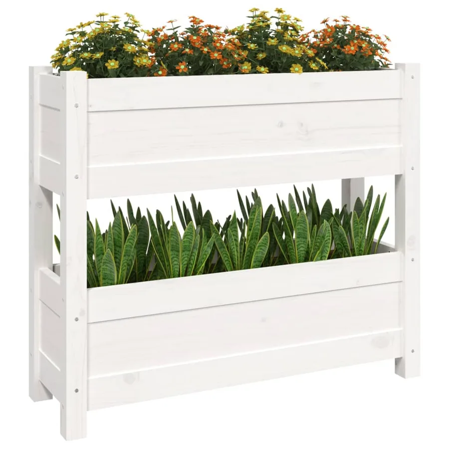 Jardinière Blanc 77x25x66 cm Bois massif de pin - 4