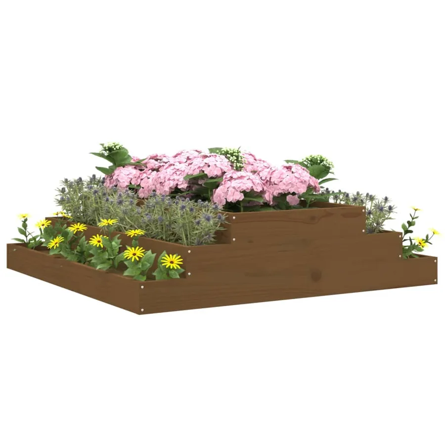 Jardinière Marron miel 110x110x27 cm Bois massif de pin - 3