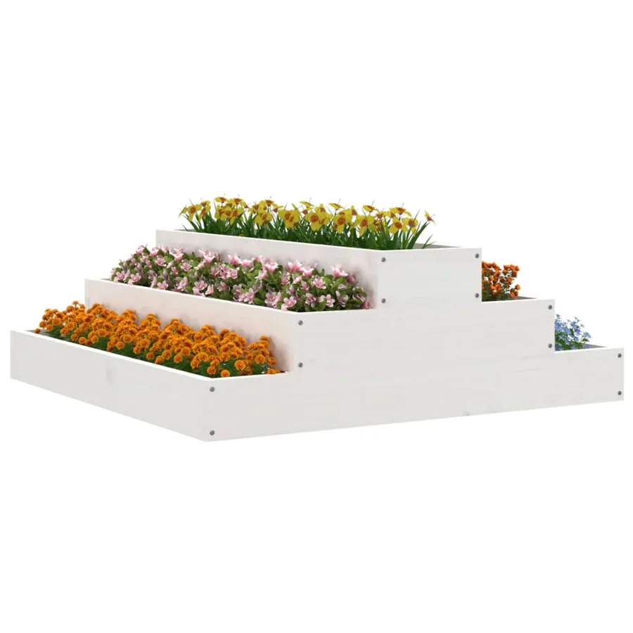 Jardinière Blanc 80x80x27 cm Bois massif de pin - 3