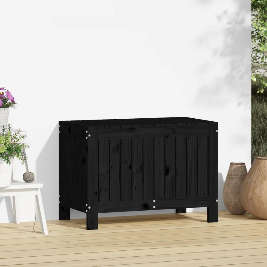 Boîte de rangement de jardin Noir 76x42,5x54 cm Bois massif pin - 3