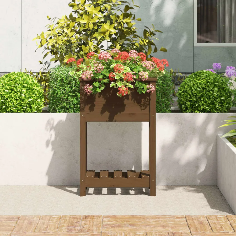 Jardinière avec étagère Marron miel 54x34,5x81 cm Bois de pin - 3