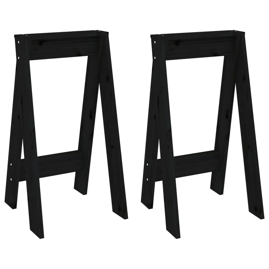 Tabourets lot de 2 noir 40x40x75 cm bois massif de pin - 2