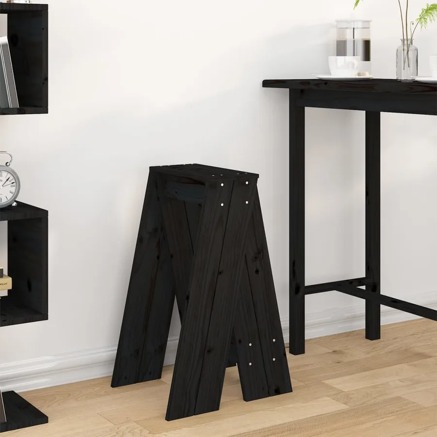 Tabourets lot de 2 noir 40x40x75 cm bois massif de pin - 3