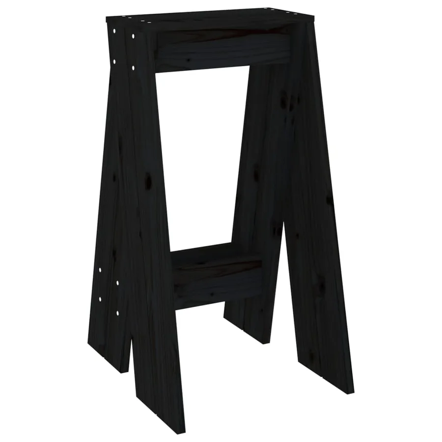Tabourets lot de 2 noir 40x40x75 cm bois massif de pin - 5