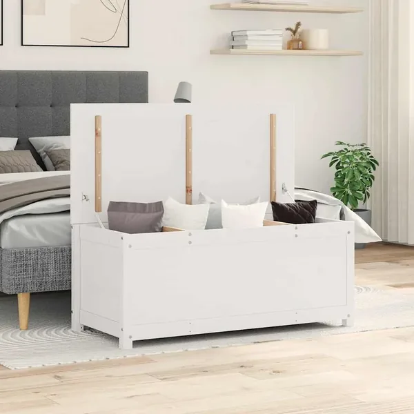 Boîte de rangement Blanc 110x50x45,5 cm Bois massif de pin