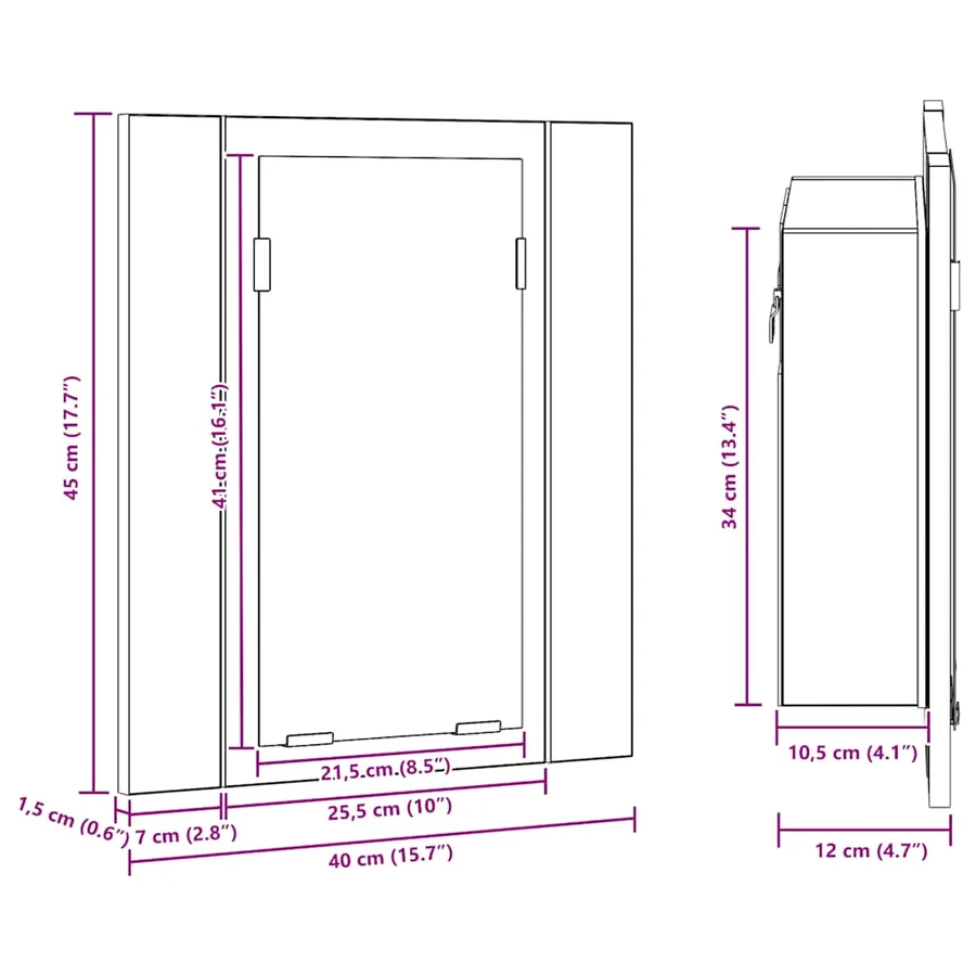 Armoire à miroir LED de salle de bain sonoma gris 40x12x45 cm - 17