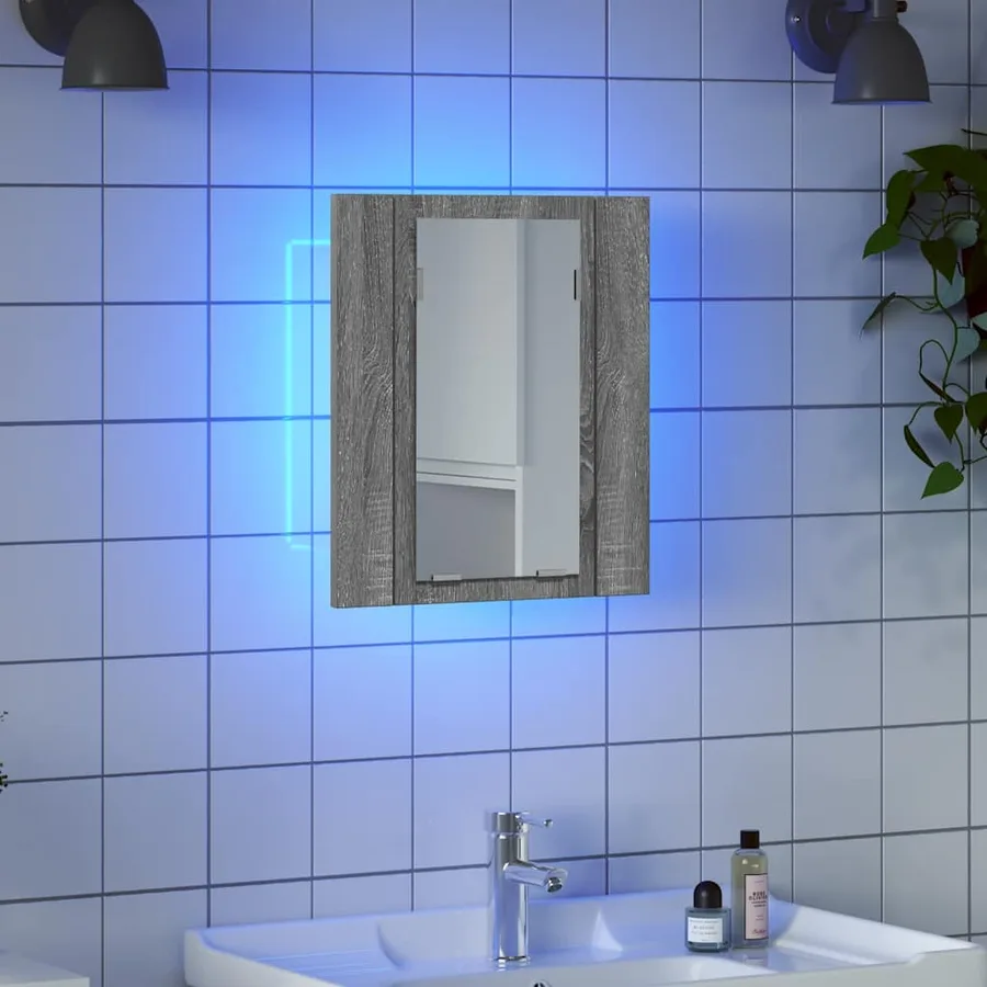 Armoire à miroir LED de salle de bain sonoma gris 40x12x45 cm - 4