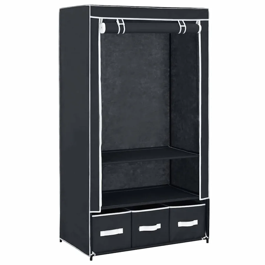Garde-robe Noir 87 x 49 x 159 cm Tissu - 2