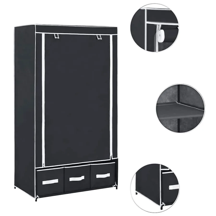 Garde-robe Noir 87 x 49 x 159 cm Tissu - 6