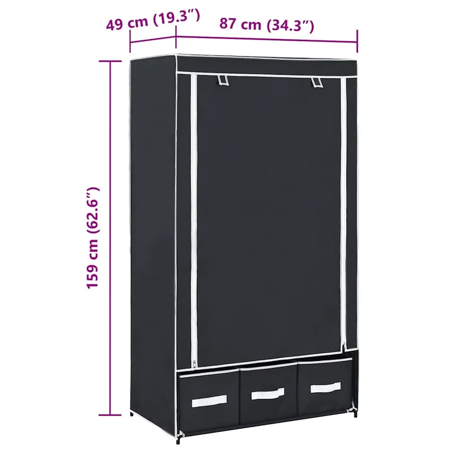 Garde-robe Noir 87 x 49 x 159 cm Tissu - 8