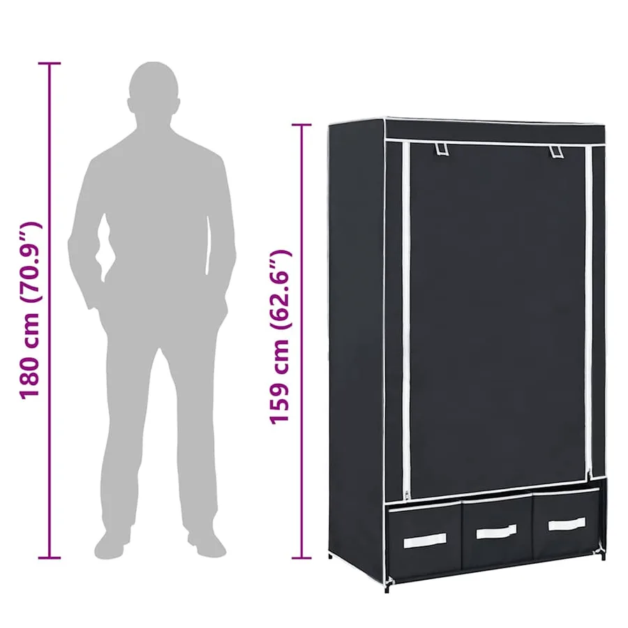 Garde-robe Noir 87 x 49 x 159 cm Tissu - 9