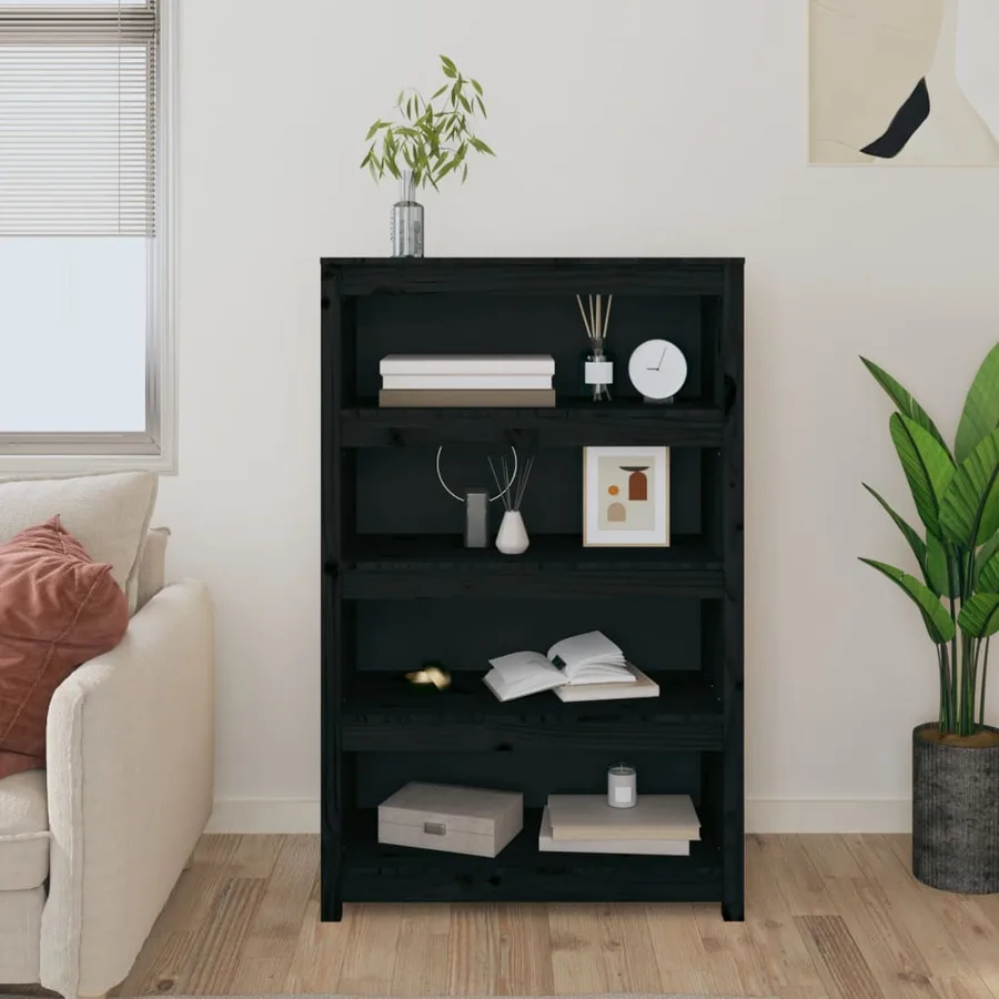 Bibliothèque Noir 80x35x126 cm Bois de pin massif - 3