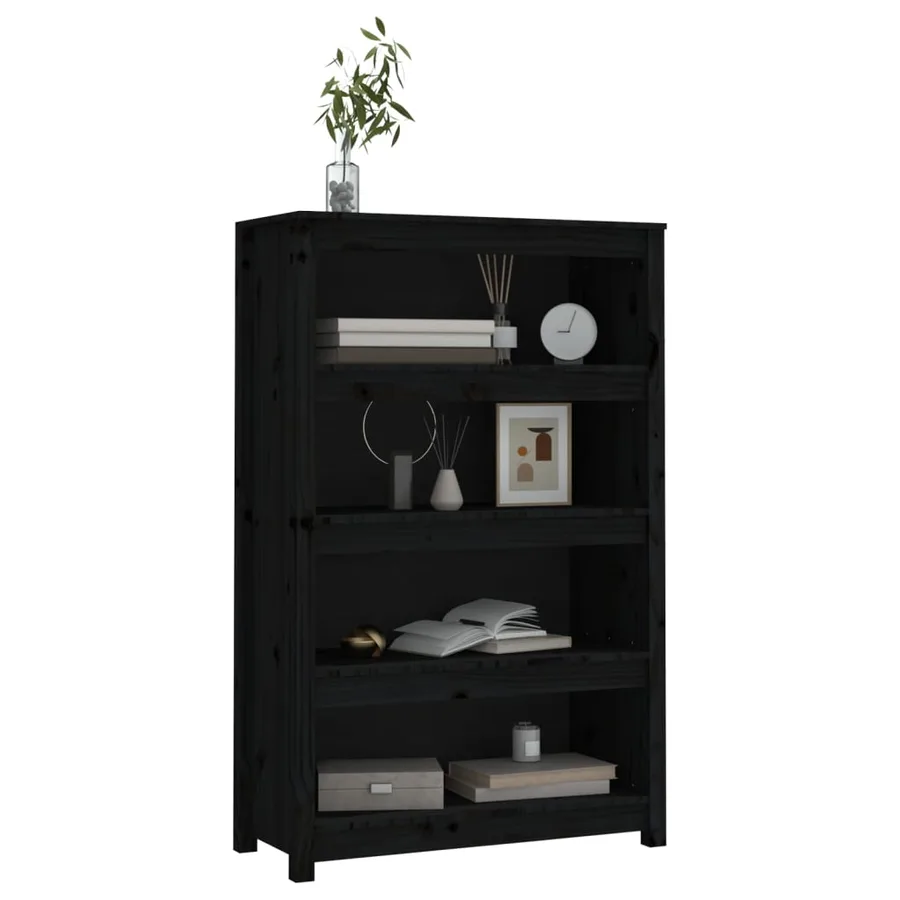 Bibliothèque Noir 80x35x126 cm Bois de pin massif - 4