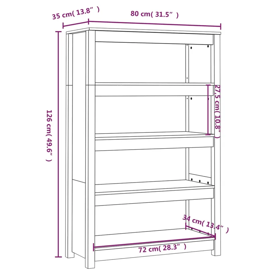 Bibliothèque Noir 80x35x126 cm Bois de pin massif - 8