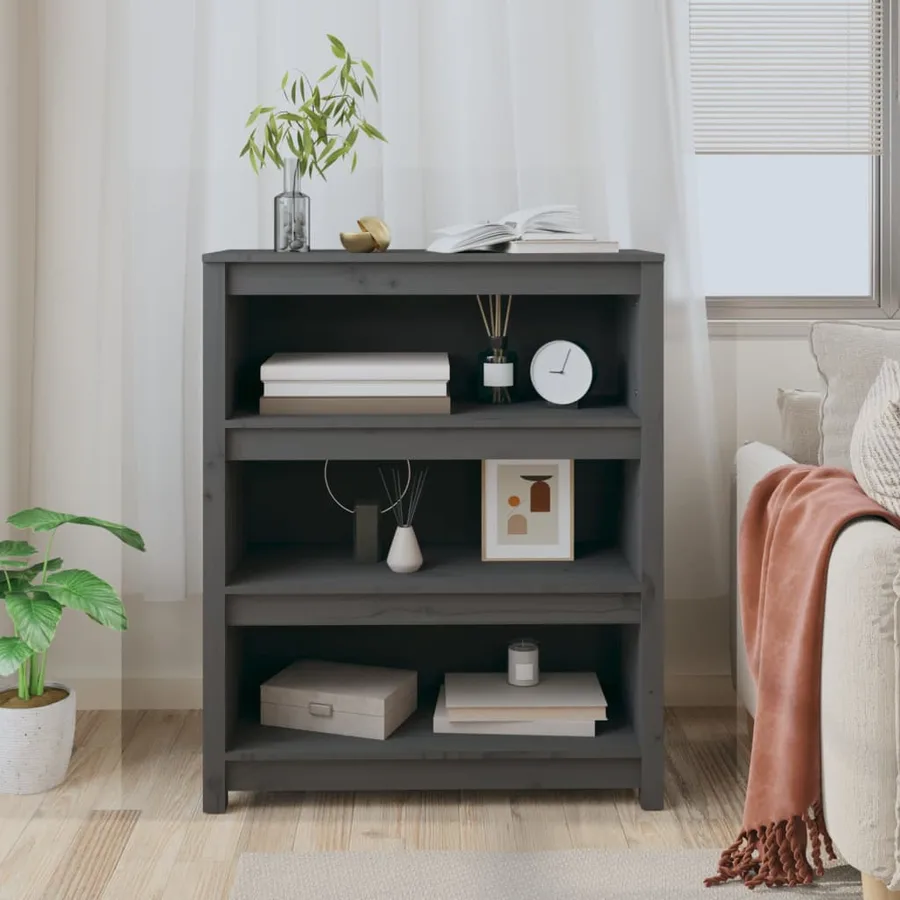 Bibliothèque Gris 80x35x97 cm Bois de pin massif - 3
