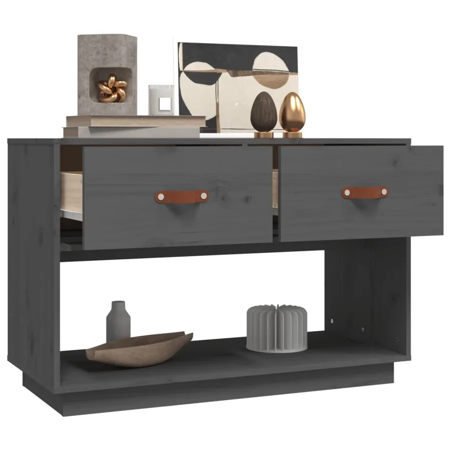 Meuble TV Gris 90x40x60 cm Bois de pin massif - 5