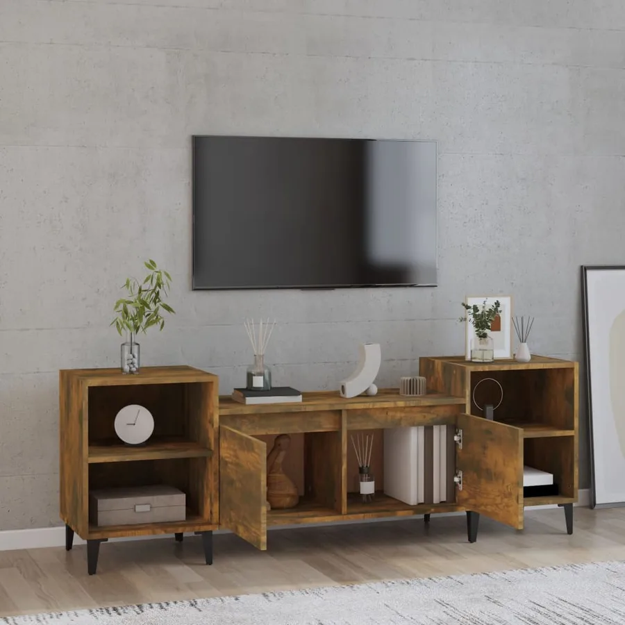 Meuble TV Chêne fumé 160x35x55 cm Bois d'ingénierie - 3