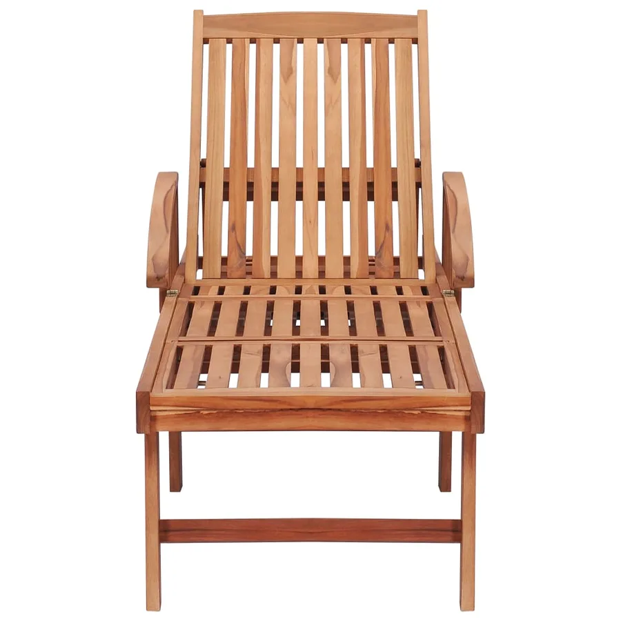 Chaise longue avec coussin gris Bois de teck solide - 4