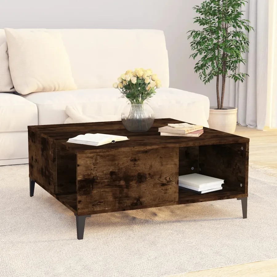 Table basse chêne fumé 80x80x36,5 cm bois d'ingénierie - 3