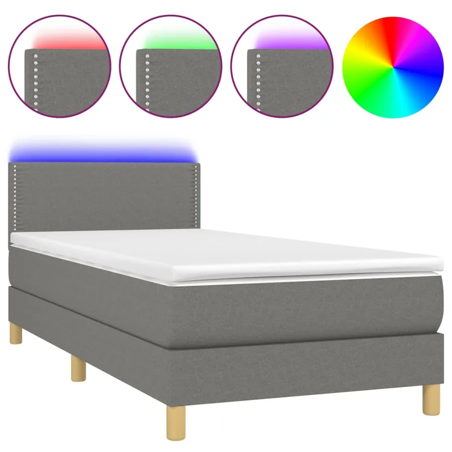 Sommier à lattes de lit avec matelas et LED Gris foncé 80x200cm - 2