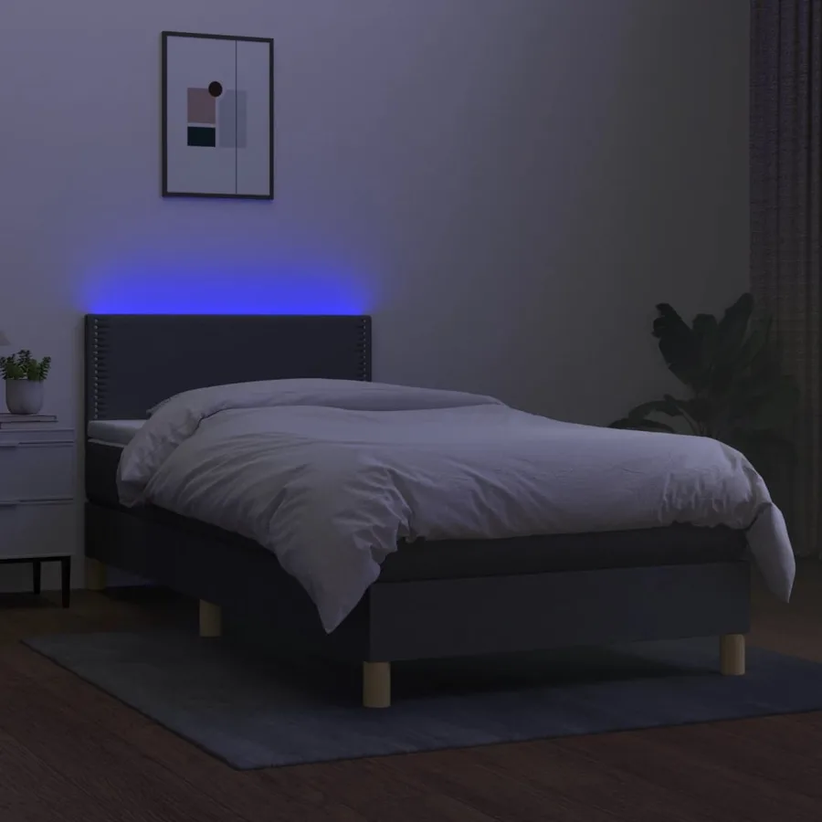 Sommier à lattes de lit avec matelas et LED Gris foncé 80x200cm - 4