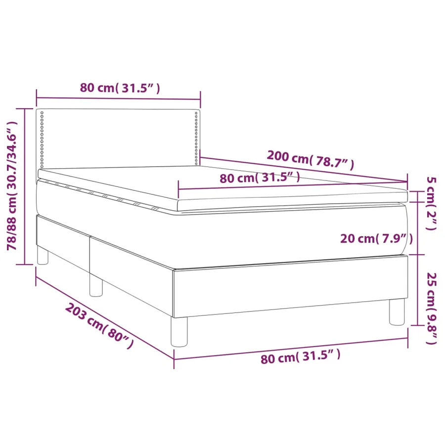 Sommier à lattes de lit avec matelas et LED Gris foncé 80x200cm - 8