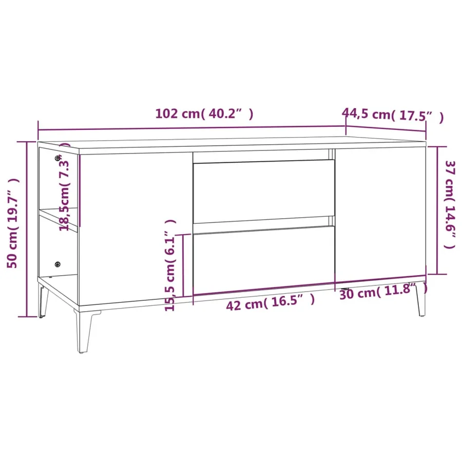 Meuble TV Sonoma gris 102x44,5x50 cm Bois d'ingénierie - 10