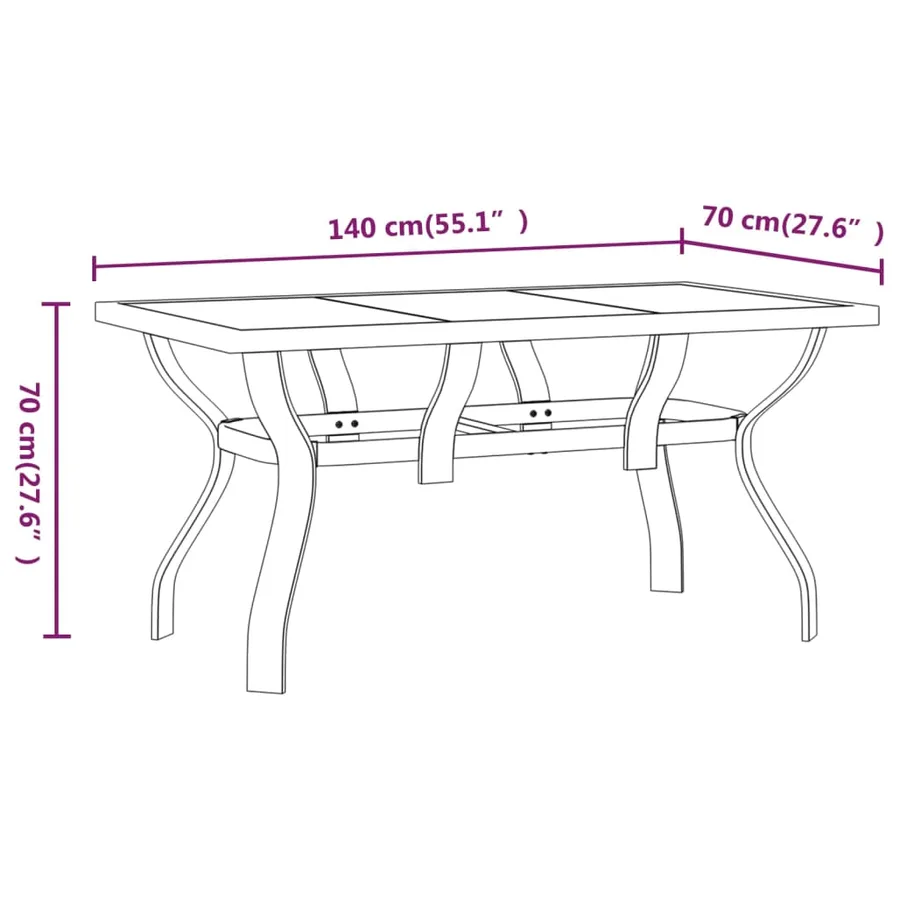 Table de jardin Marron et noir 140x70x70 cm Acier et verre - 6