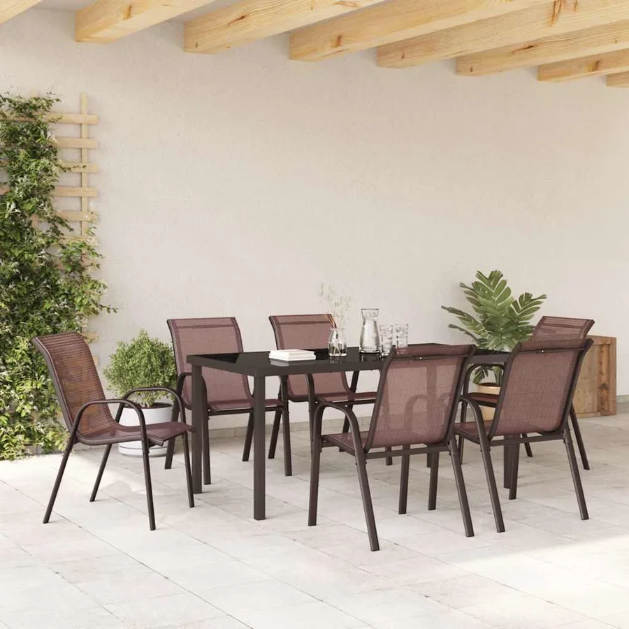 Chaises empilables de jardin lot de 6 Marron Tissu textilène - 3