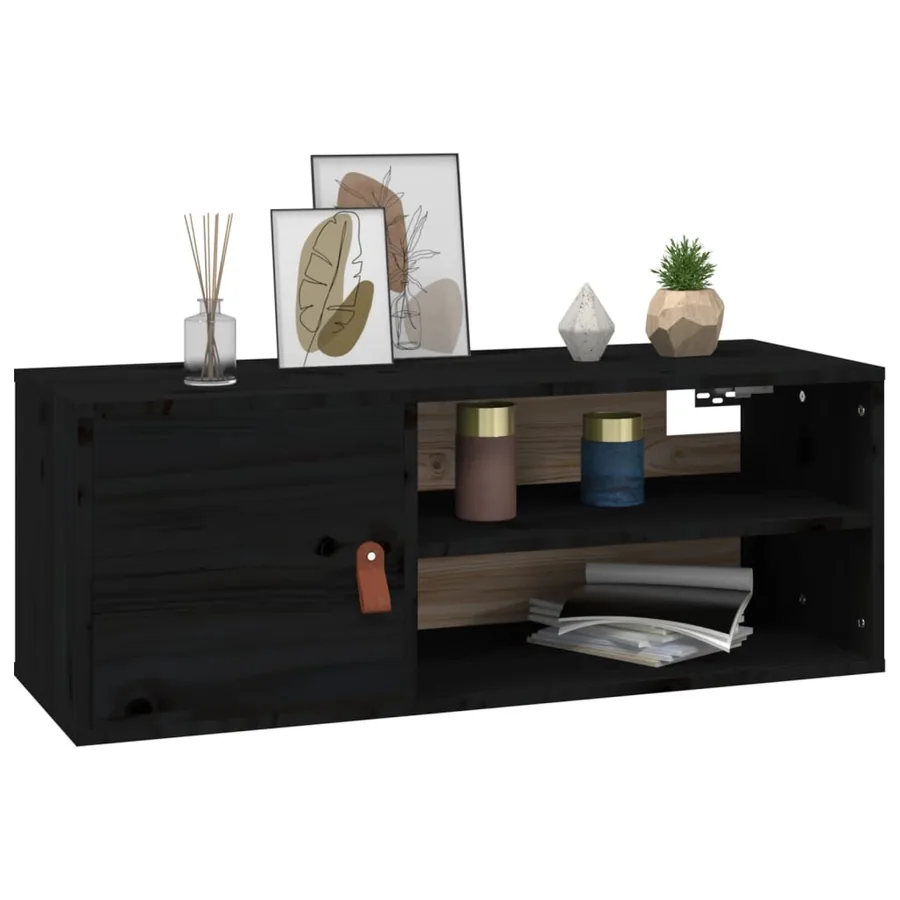 Armoire murale Noir 80x30x30 cm Bois de pin massif - 4