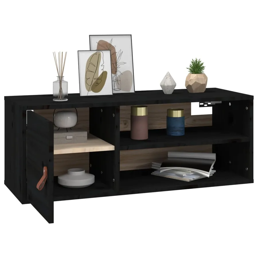Armoire murale Noir 80x30x30 cm Bois de pin massif - 5
