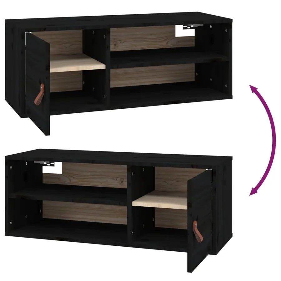 Armoire murale Noir 80x30x30 cm Bois de pin massif - 9