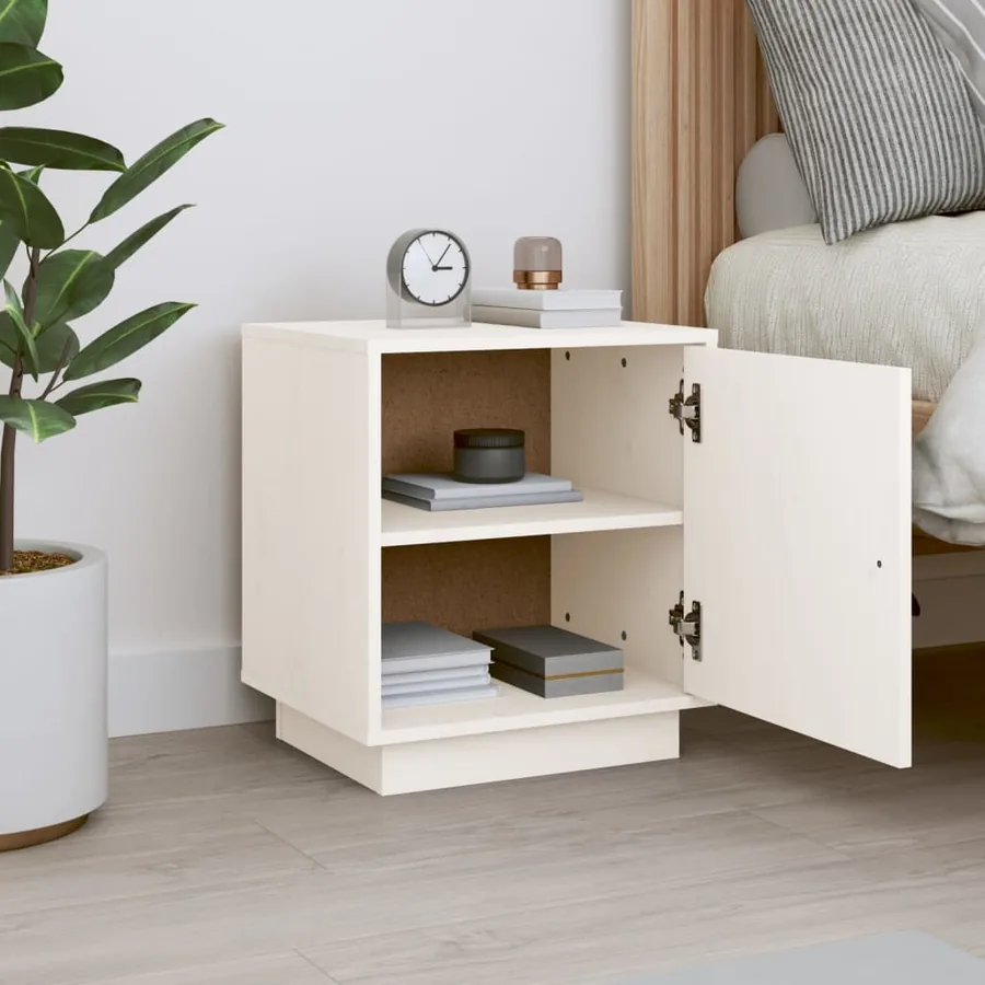 Table de chevet Blanc 40x34x45 cm Bois de pin massif - 3