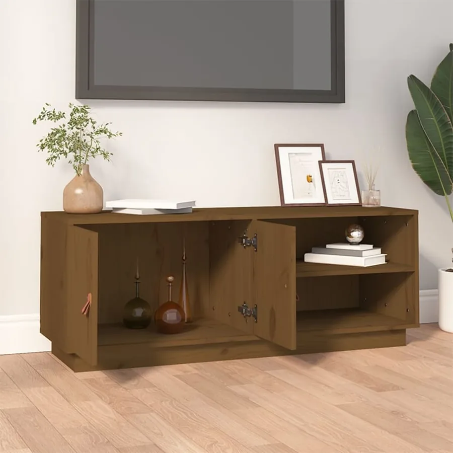 Meuble TV Marron miel 105x34x40 cm Bois de pin massif - 3