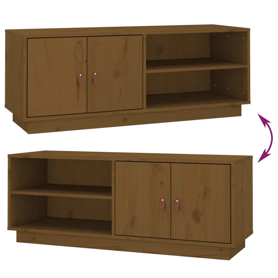 Meuble TV Marron miel 105x34x40 cm Bois de pin massif - 9