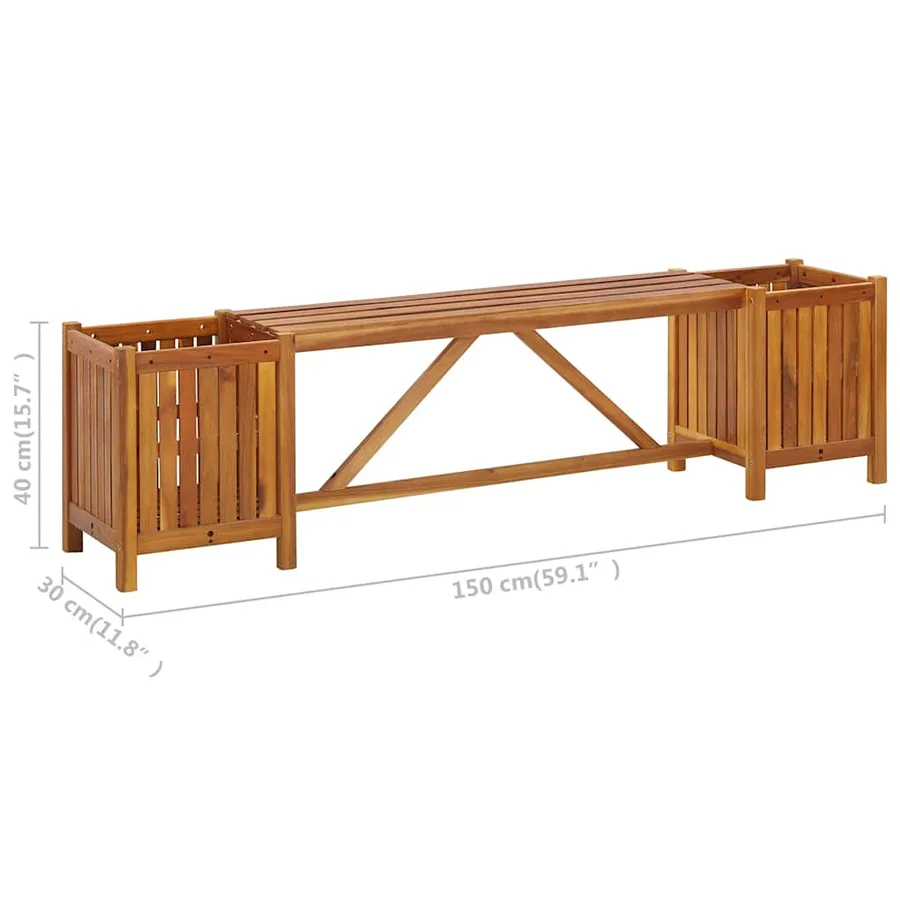 Banc de jardin avec 2 jardinières 150x30x40 cm Bois d'acacia - 7