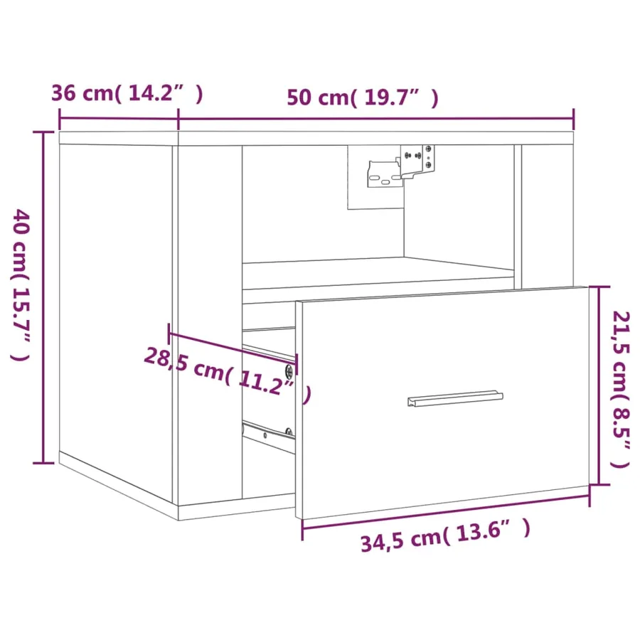 Table de chevet murale Chêne fumé 50x36x40 cm - 10