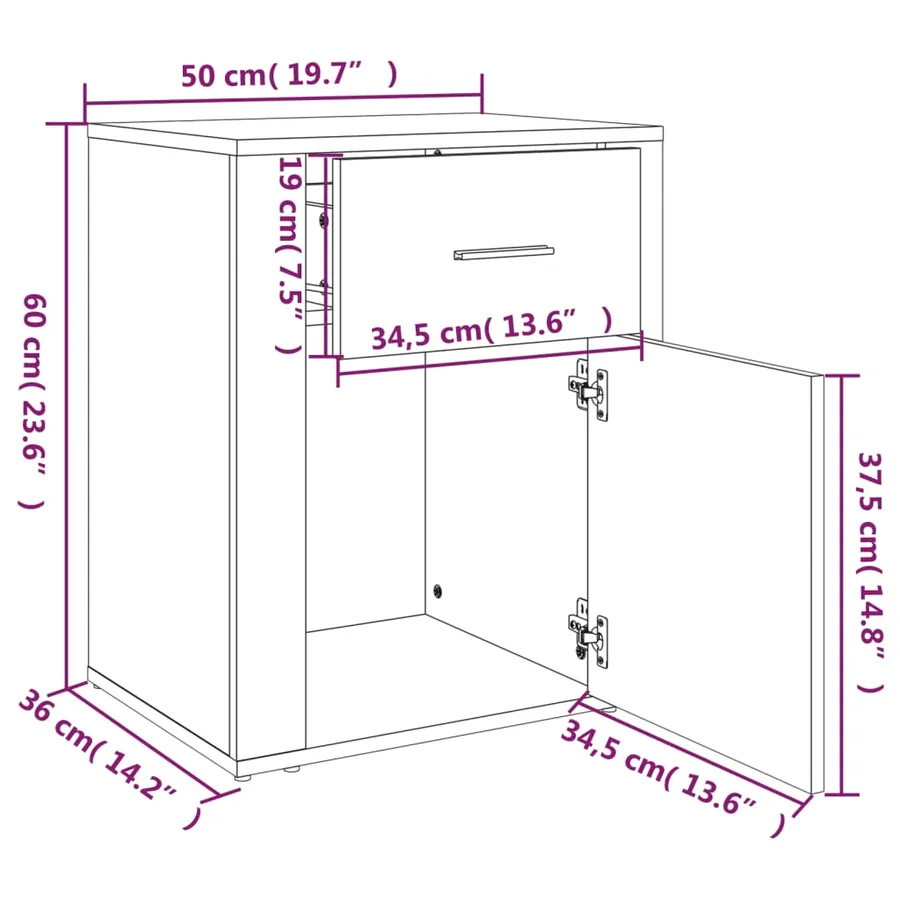 Table de chevet Chêne sonoma 50x36x60 cm Bois d'ingénierie - 11