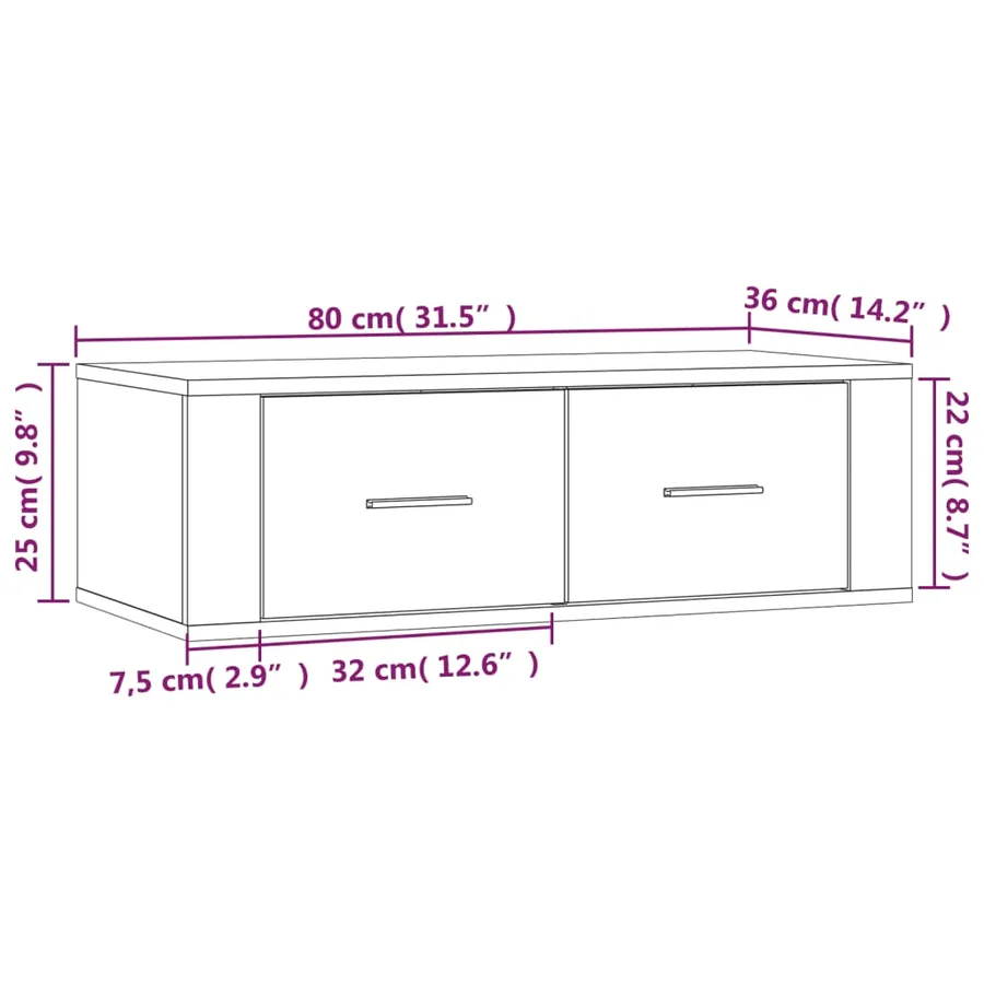 Armoire TV suspendue Sonoma gris 80x36x25 cm Bois d'ingénierie - 10
