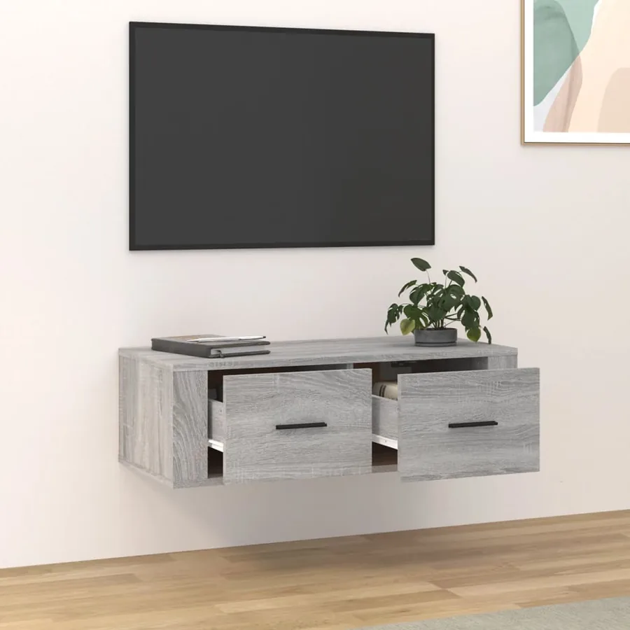 Armoire TV suspendue Sonoma gris 80x36x25 cm Bois d'ingénierie - 3
