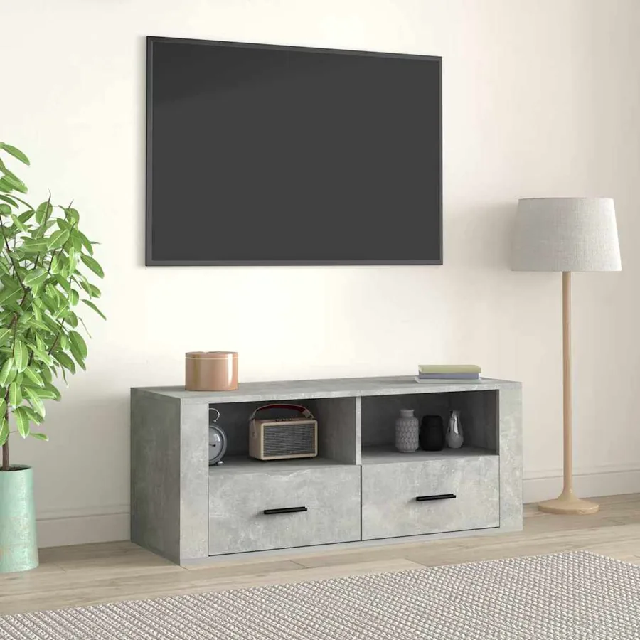 Meuble TV Gris béton 100x35x40 cm Bois d'ingénierie