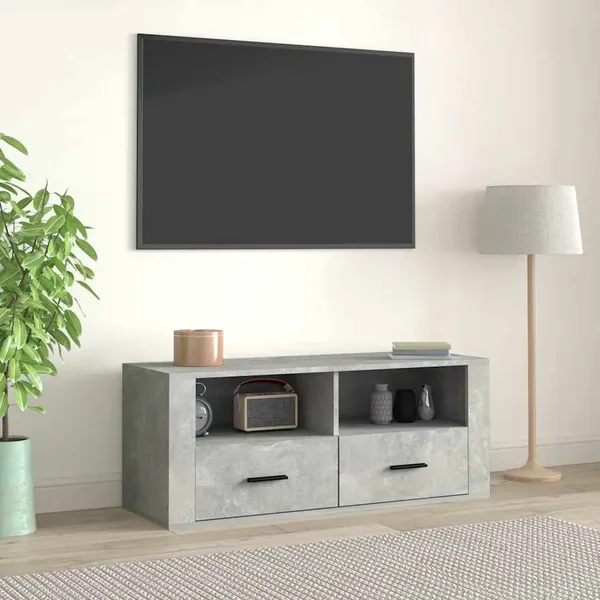 Meuble TV Gris béton 100x35x40 cm Bois d'ingénierie