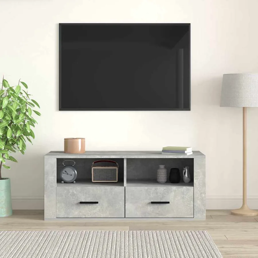Meuble TV Gris béton 100x35x40 cm Bois d'ingénierie - 3