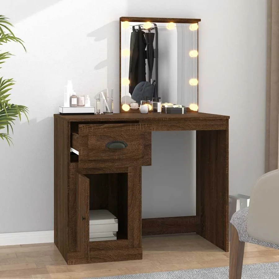 Coiffeuse avec LED chêne marron 90x50x132,5cm bois d'ingénierie - 3